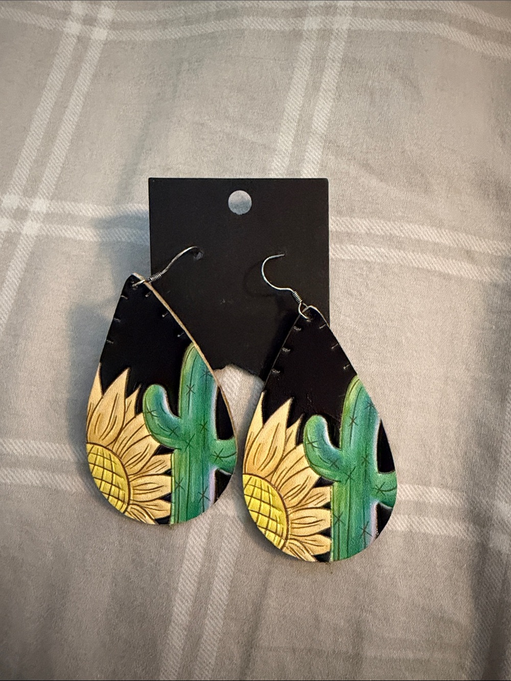 Cactus & sunflower tooled earrings